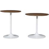 Remy Pedestal Accent End Table in Wood & White Iron (Set of 2)